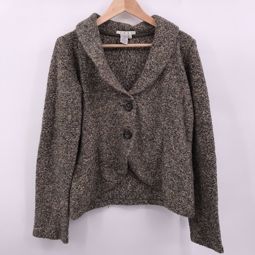 CAbi Textured Knit Cardigan Brown Ivory
